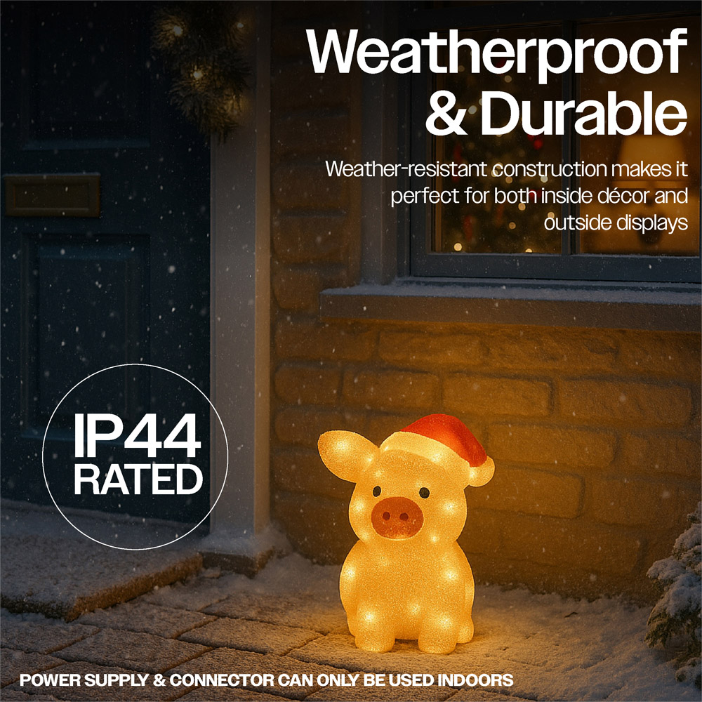 Xmas Haus 30 Warm White LED Acrylic Pig Christmas Decoration 28cm Image 4