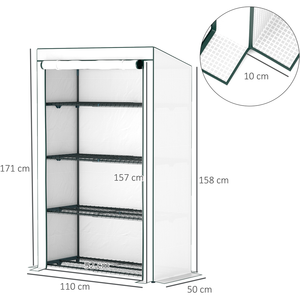 Outsunny White and Green 4 Shelf PE Cover 3.6 x 1.6ft Lean To Mini Greenhouse Image 7