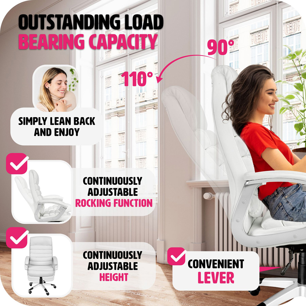 tectake Paul White Height Adjustable Padded Office Chair Image 4