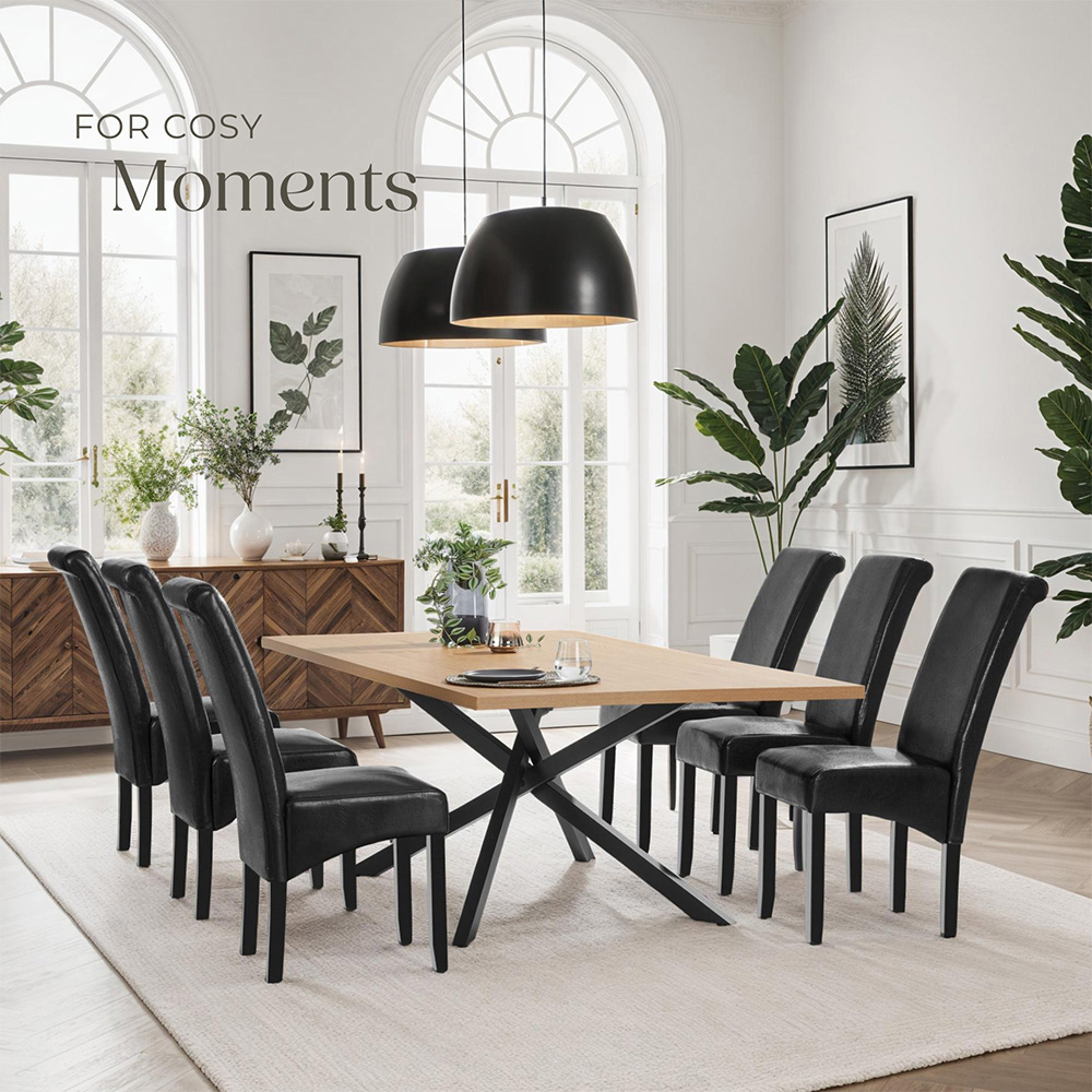 tectake Set of 6 Black Faux Leather High Backrest Dining Chair Image 4