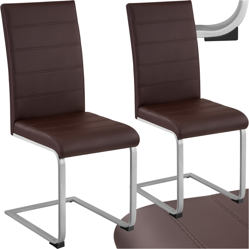 tectake Set of 2 Cappuccino Cantilever High Backrest Dining Chair Image 2