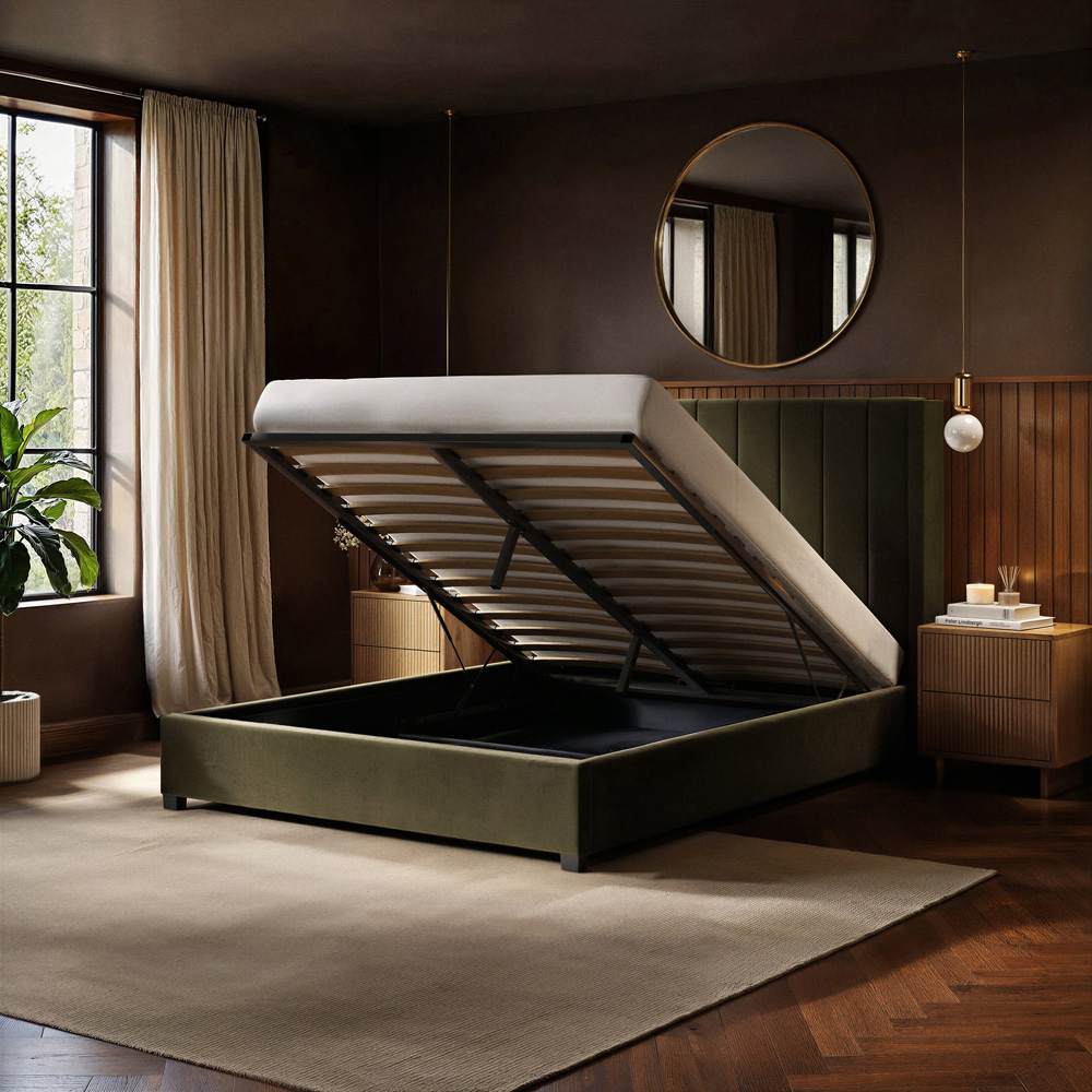 Flair Tiggy Double Khaki Velvet Ottoman Bed with Winged Headboard Image 5