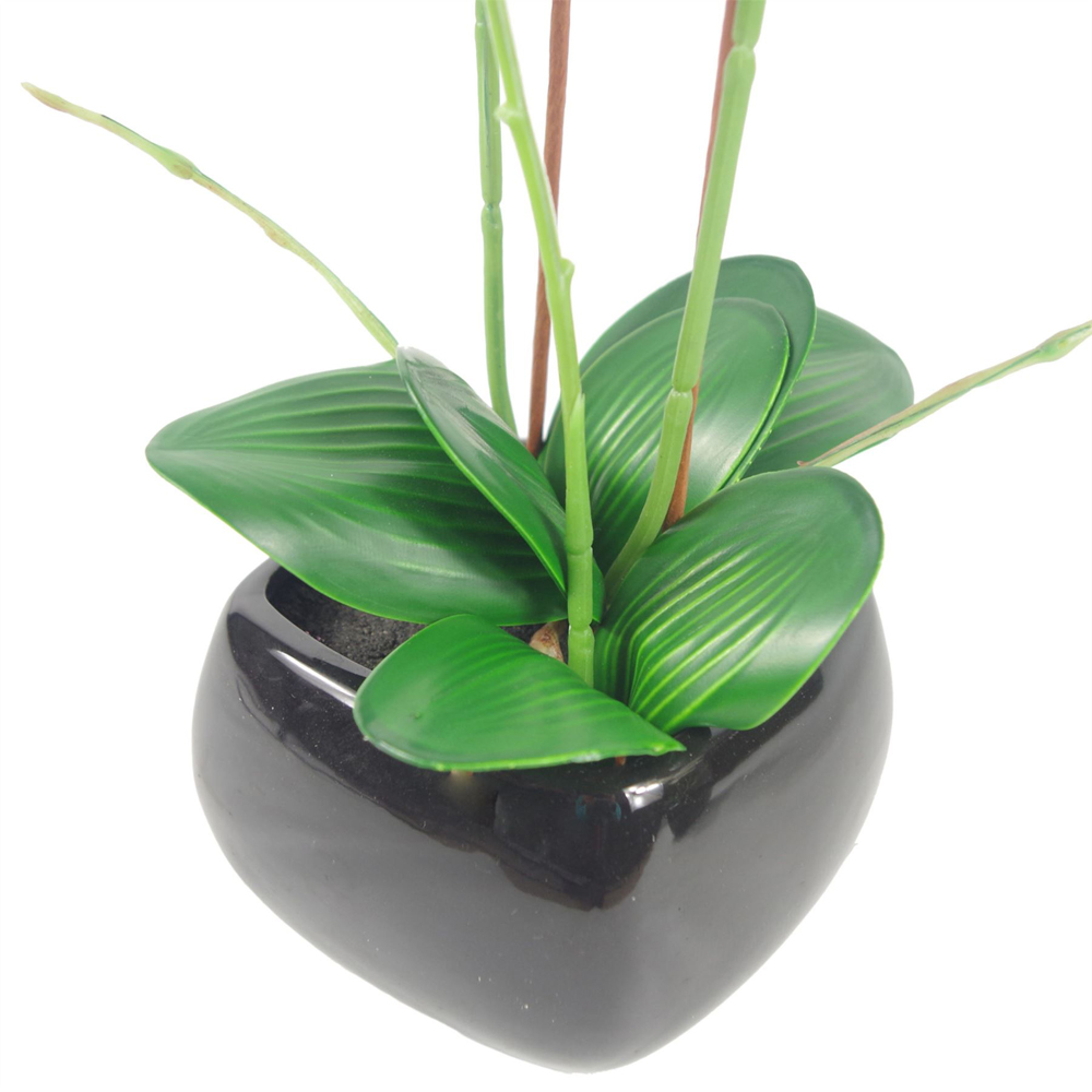 Leaf Light Pink Artificial Orchid in Black Ceramic Planter 2.2ft Image 2