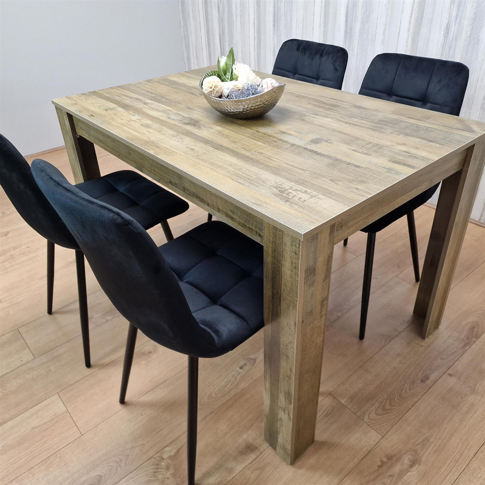 Portland 4 Seater Dining Set Rustic Effect and Black Velvet Image 7