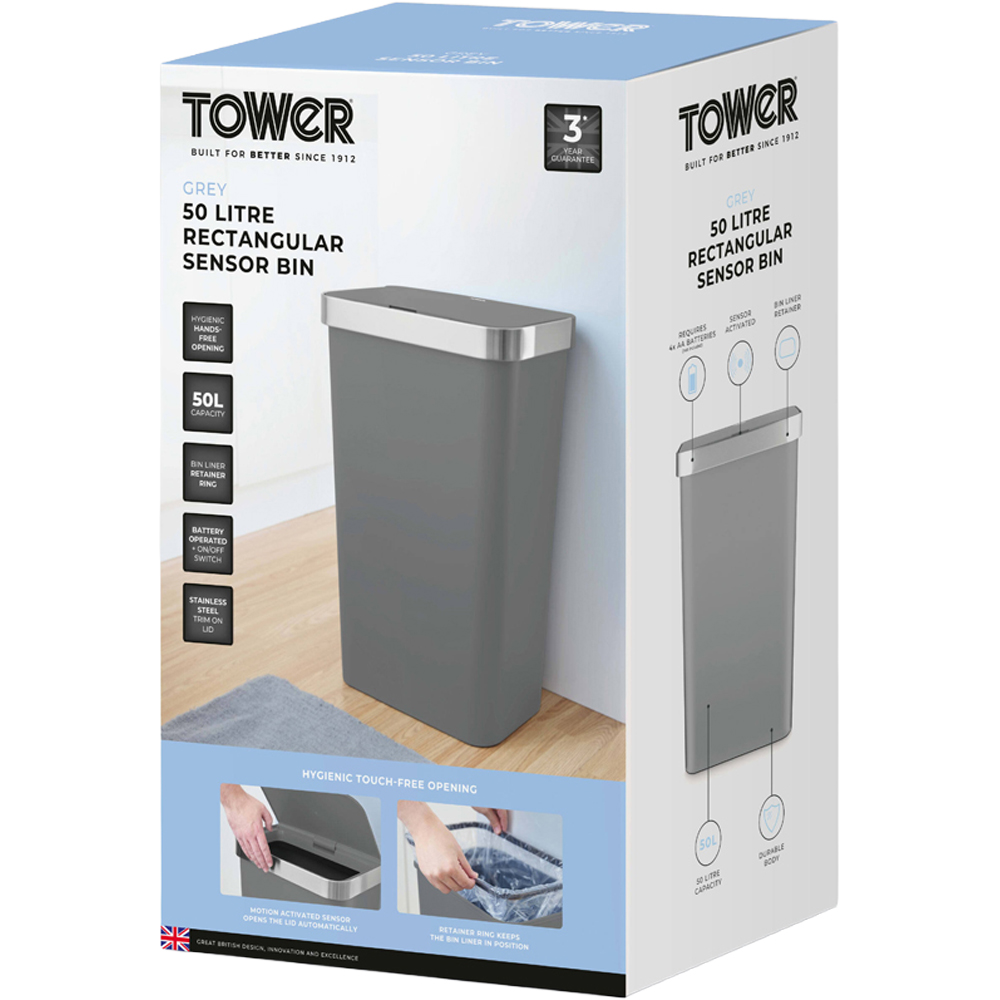 Tower Rectangular Grey ABS Sensor Bin 50L Image 2