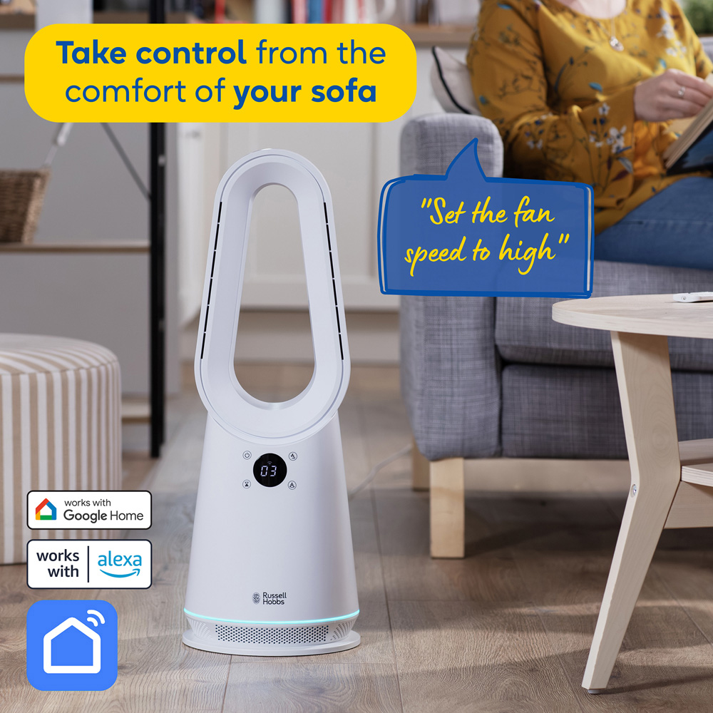 Russell Hobbs White Smart Oscillating Bladeless Cooling Fan with Remote Image 4