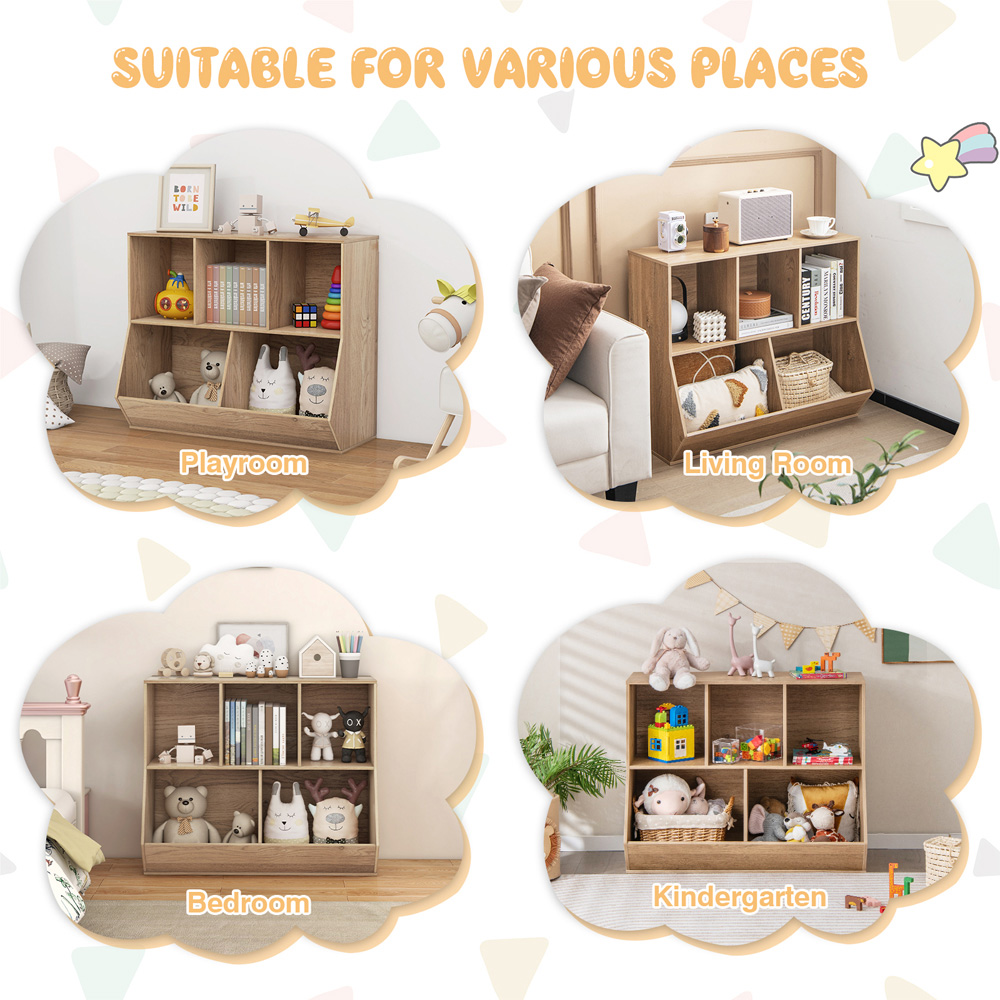 Costway 5 Cubbies Natural Kids Toy Storage Cabinet Image 7