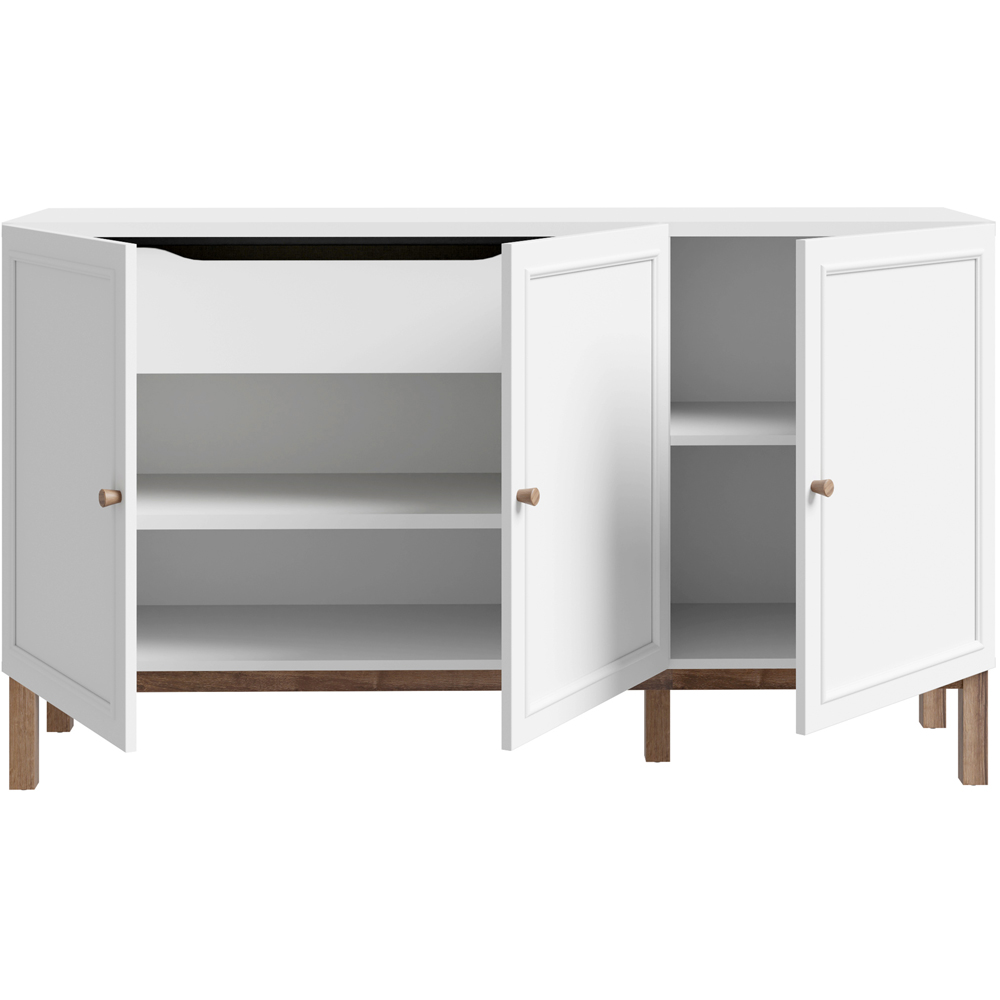Florence Wensley 3 Door Single Drawer Light Grey and Oak Sideboard Image 5
