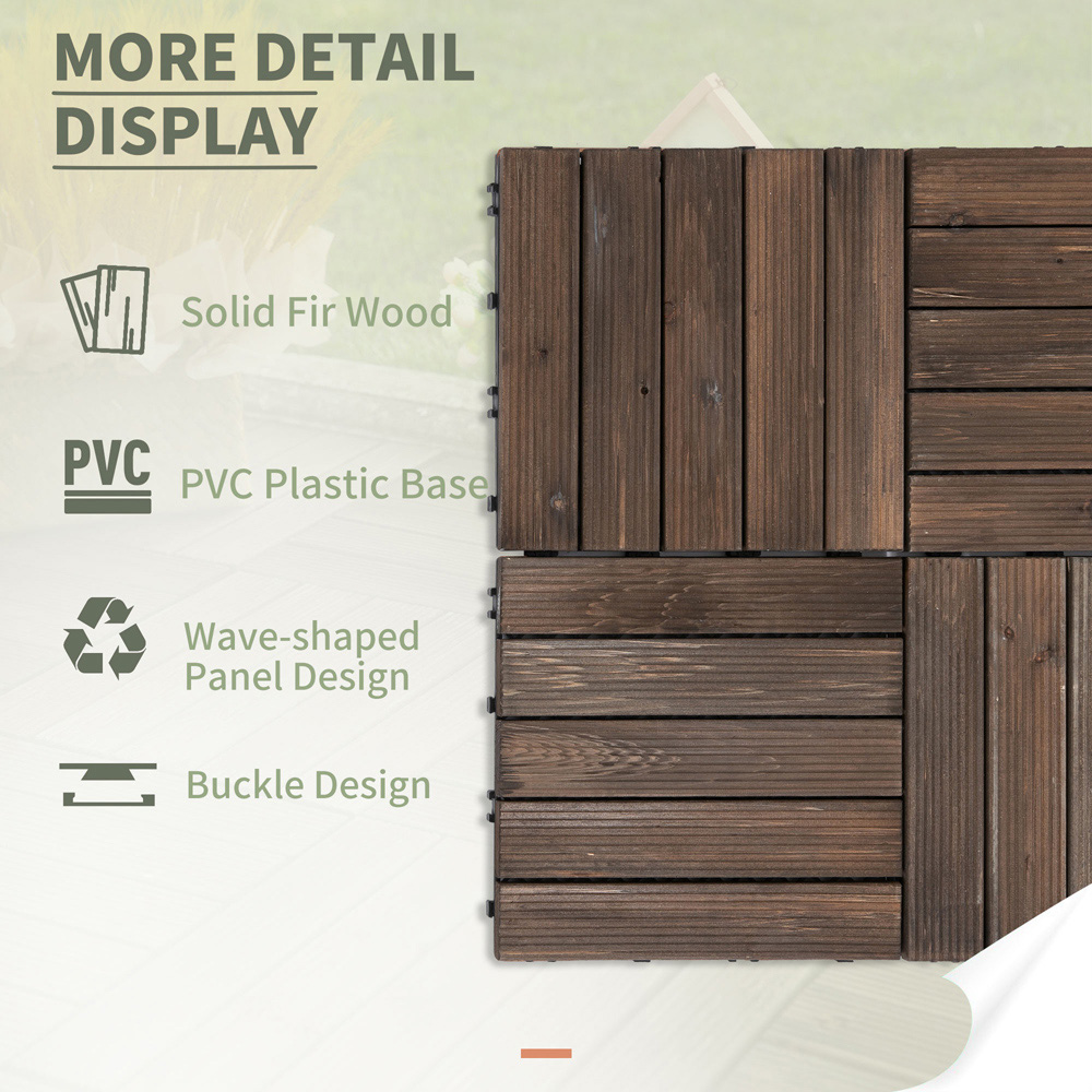 Outsunny Charcoal Grey Solid Wood Interlocking Deck Tiles 30 x 30cm 27 Pack Image 5