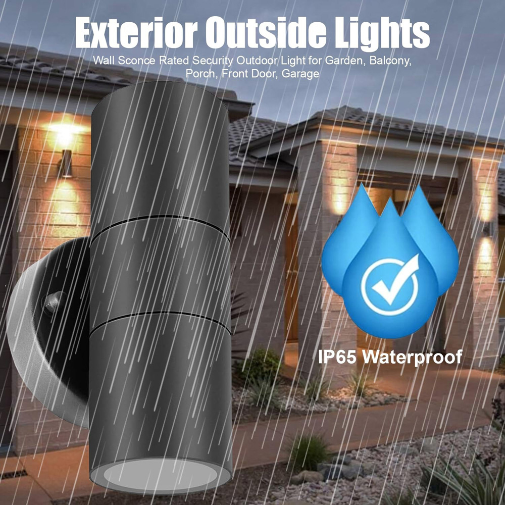 ATEK GU10 Black Aluminium Exterior Sconce Up Down Outdoor Wall Light Image 4
