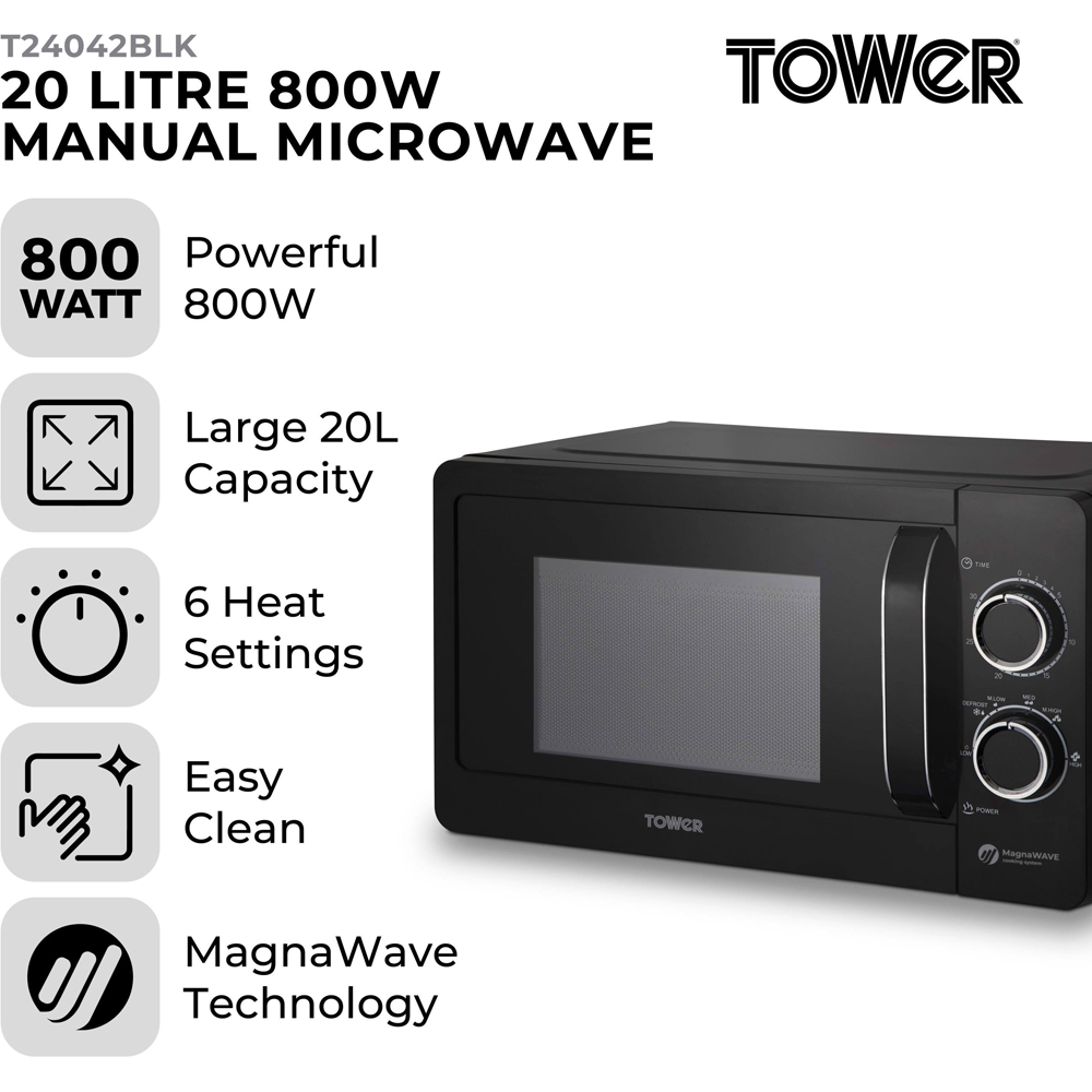 Tower T24042BLK Black 20L Manual Microwave Image 6