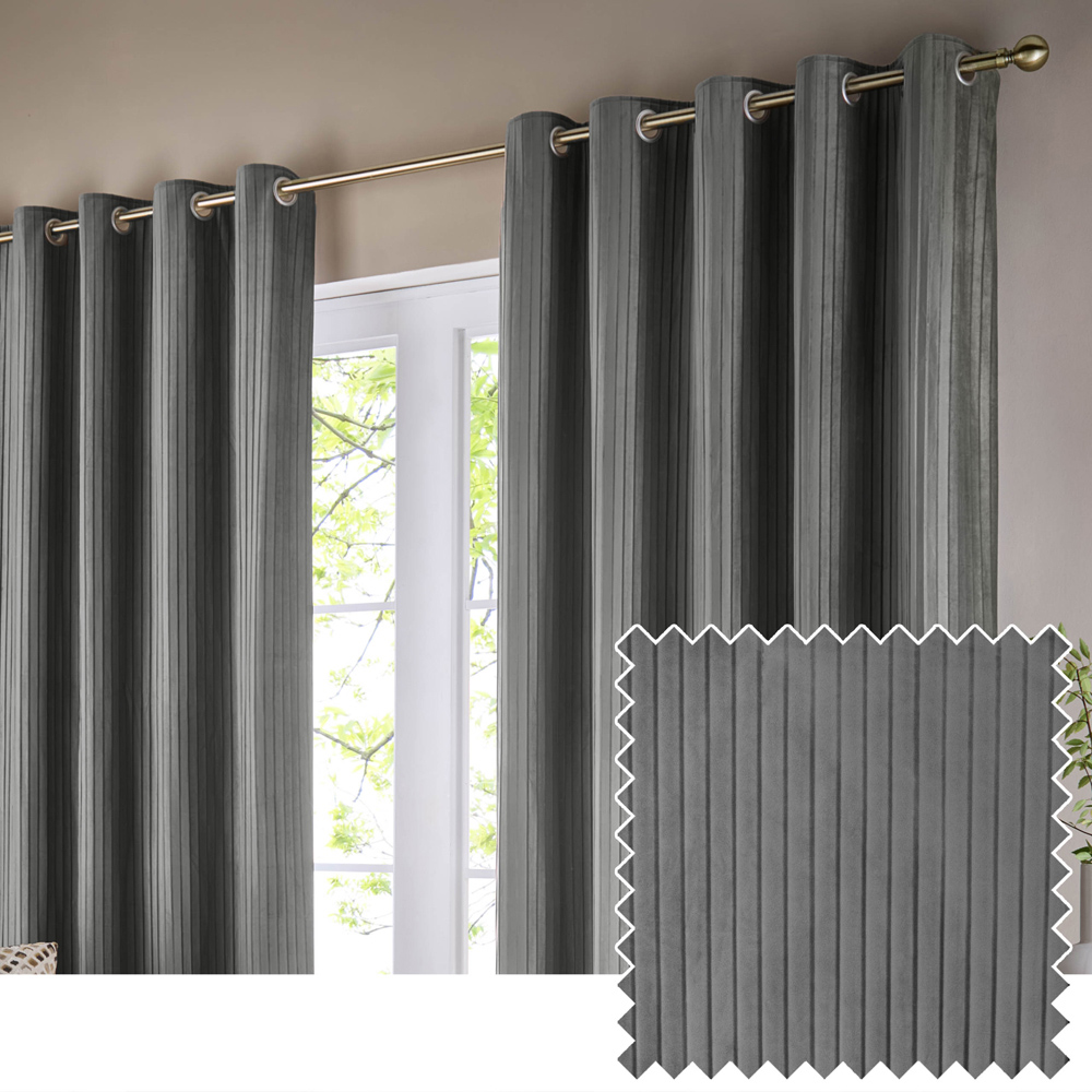 Paoletti Corinthian Grey Velvet Eyelet Curtains 168 x 137cm Image 6