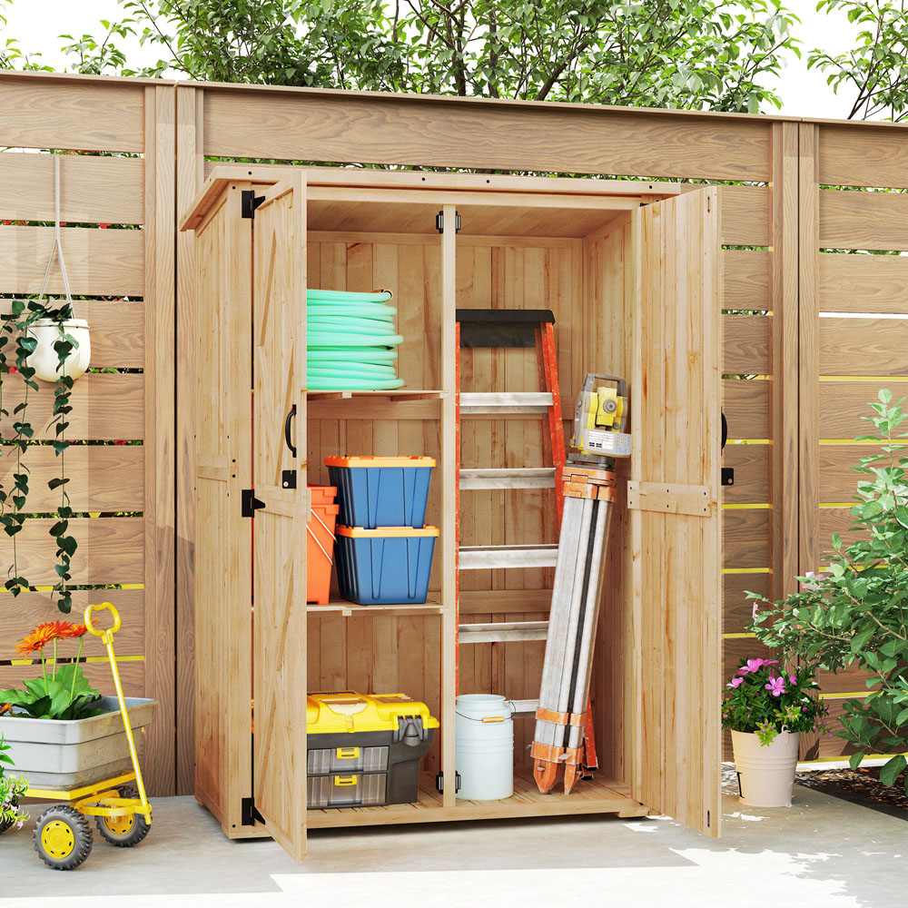 Outsunny 5.4 x 3.8ft Natural Double Door Wooden Tool Storage Cabinet Image 4