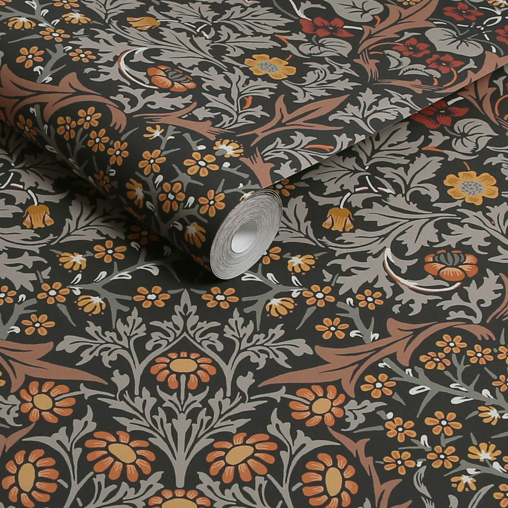 William Morris At Home Blackthorn Charcoal and Burnt Orange Wallpaper Image 2
