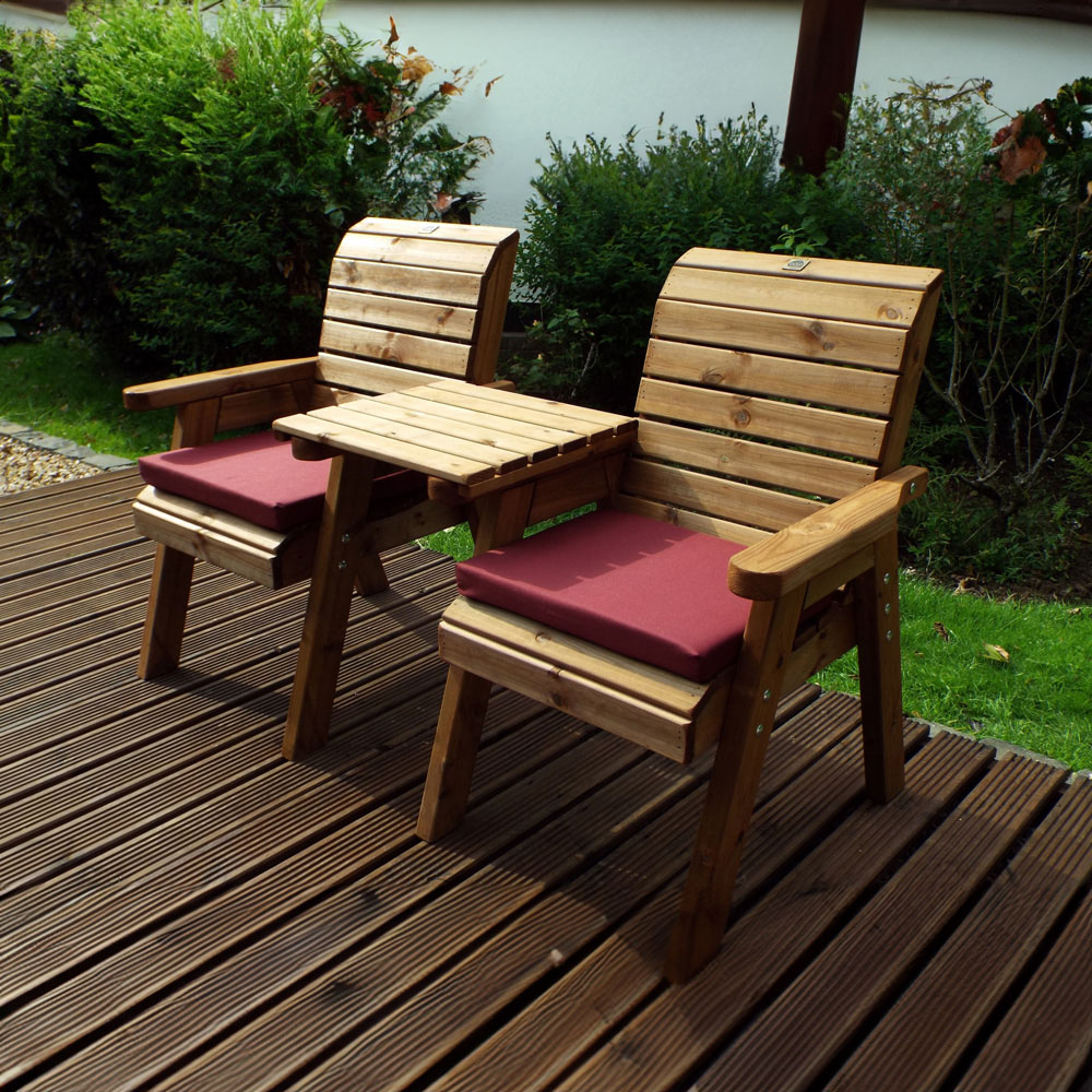 Charles Taylor 2 Seater Straight Companion Seat with Red Cushions Image 3