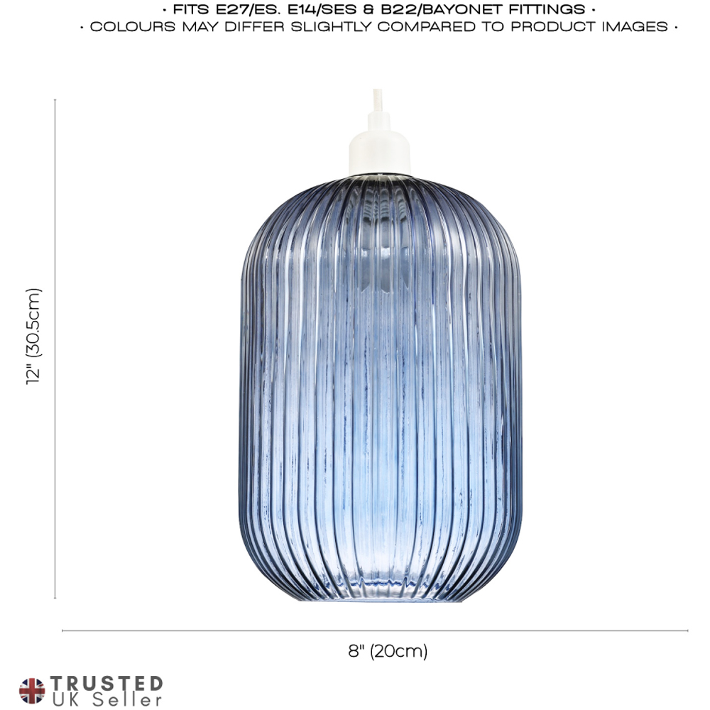 Happy Homewares Chic Navy Midnight Blue Line Ribbed Glass Pendant Shade Image 7