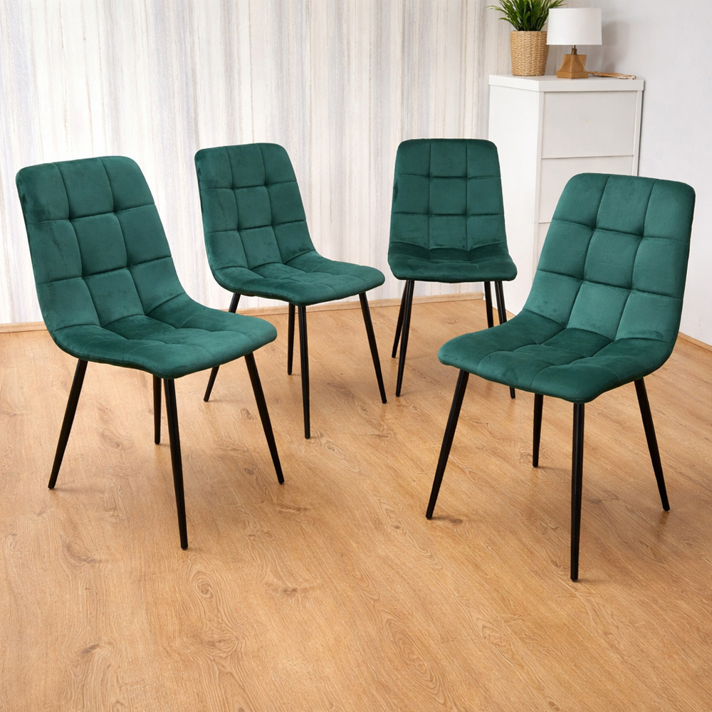 Denver Set of 4 Green Velvet Dining Chairs Image 1