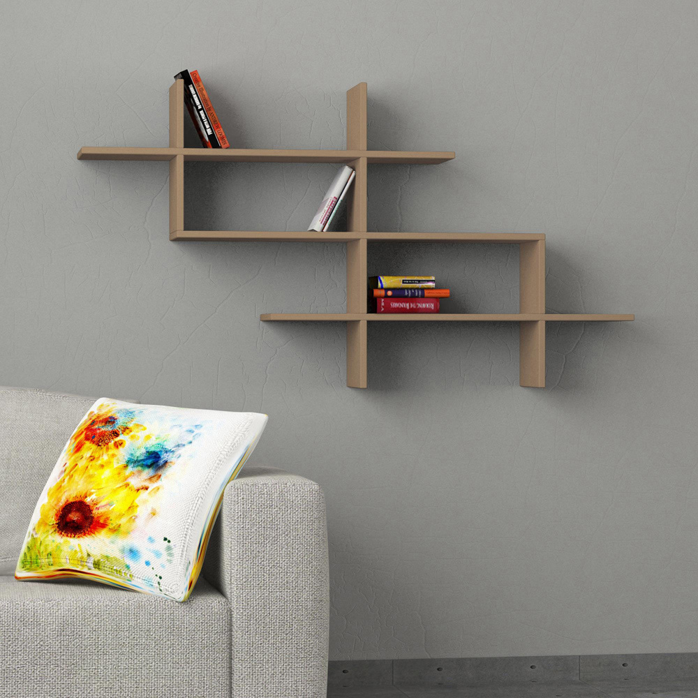 Decortie Halic 3 Shelf Mocha Grey Wall Mounted Bookcase Image 3