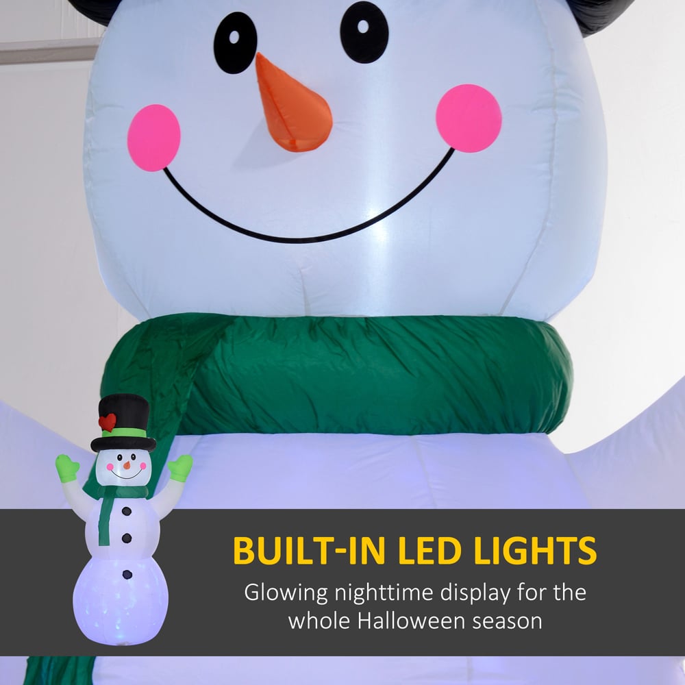 Everglow LED Inflatable Snowman with Black Hat Green Scarf Christmas Decoration 10ft Image 4