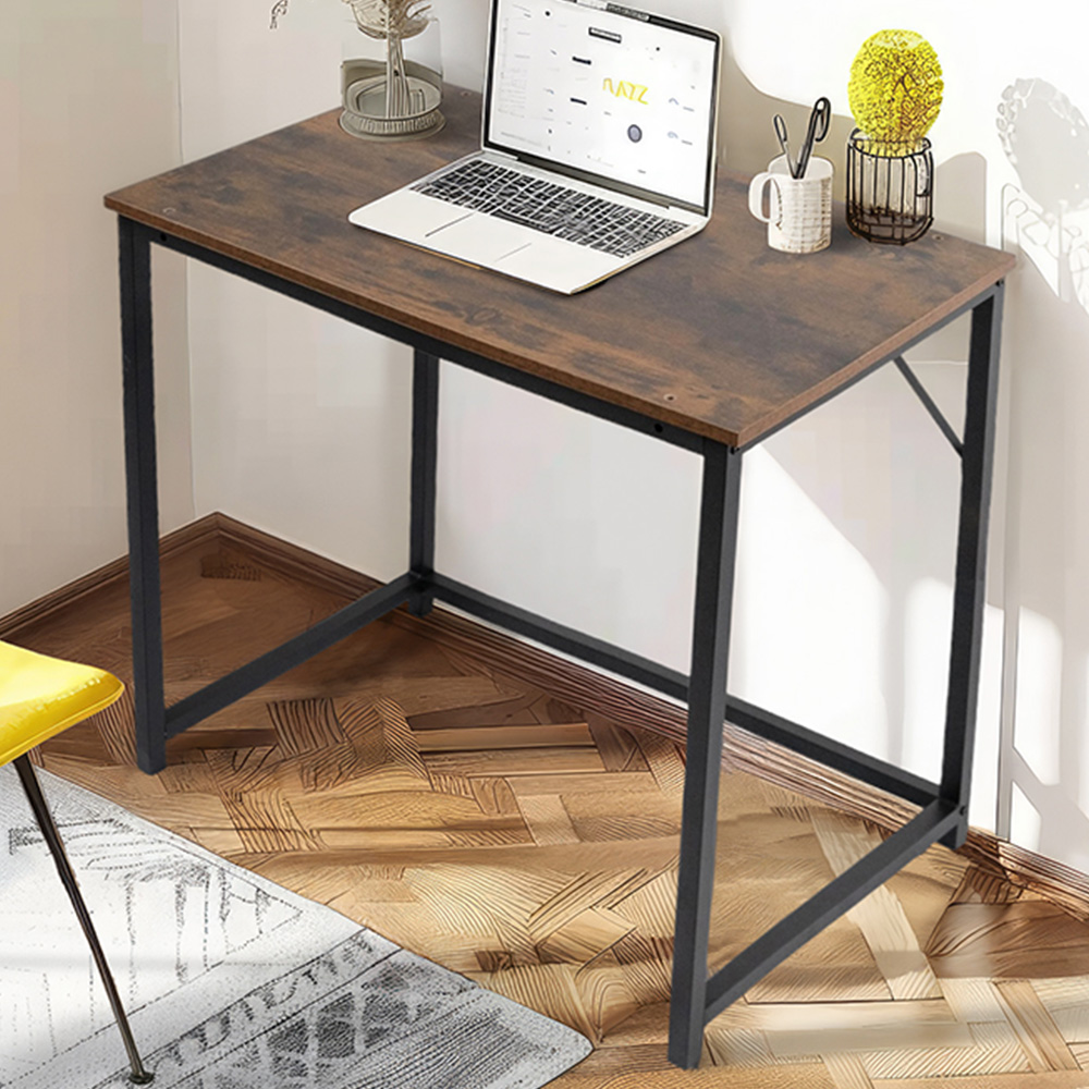 House of Home Computer Desk Rustic Dark Brown and Black Image 1