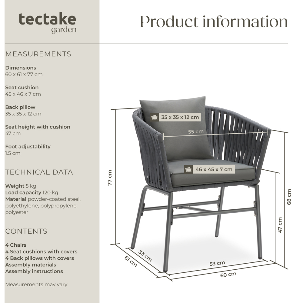 tectake Valeiras Dark Grey Rope Design Accent Chair Set of 4 Image 9