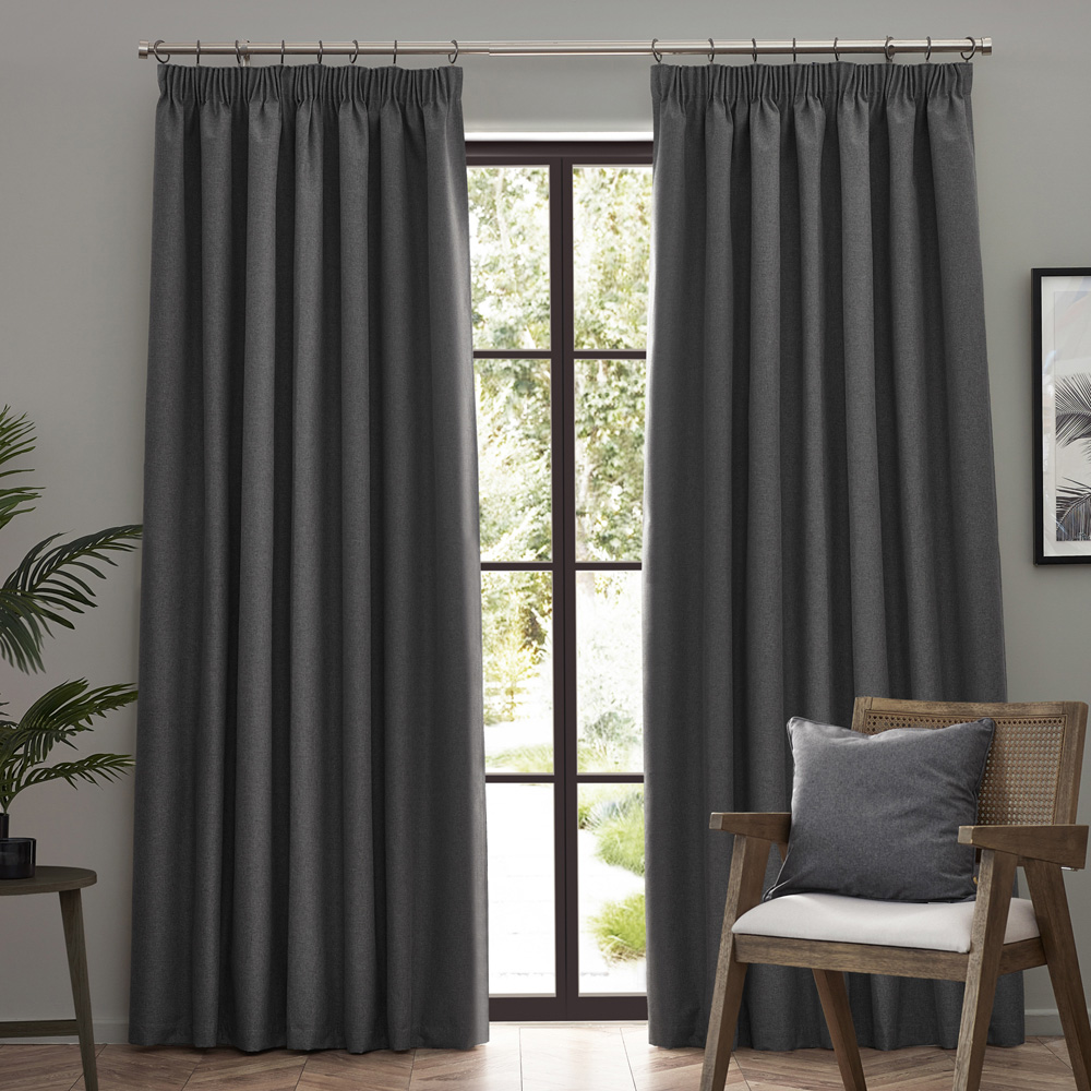 furn. Dawn Charcoal Blackout Pencil Pleat Curtains 229 x 137cm Image 6