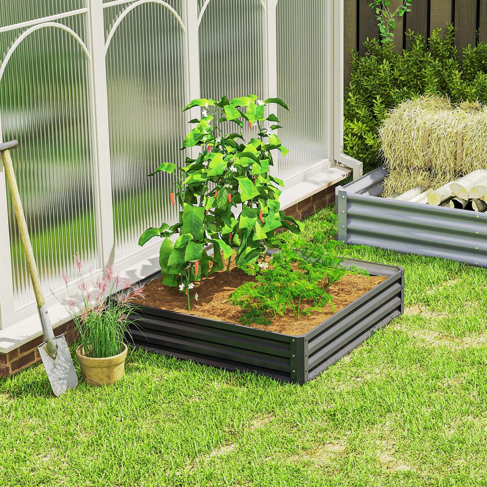 Outsunny Light Grey Galvanised Steel Square Raised Garden Bed Planter 30 x 120 x 120cm Image 3