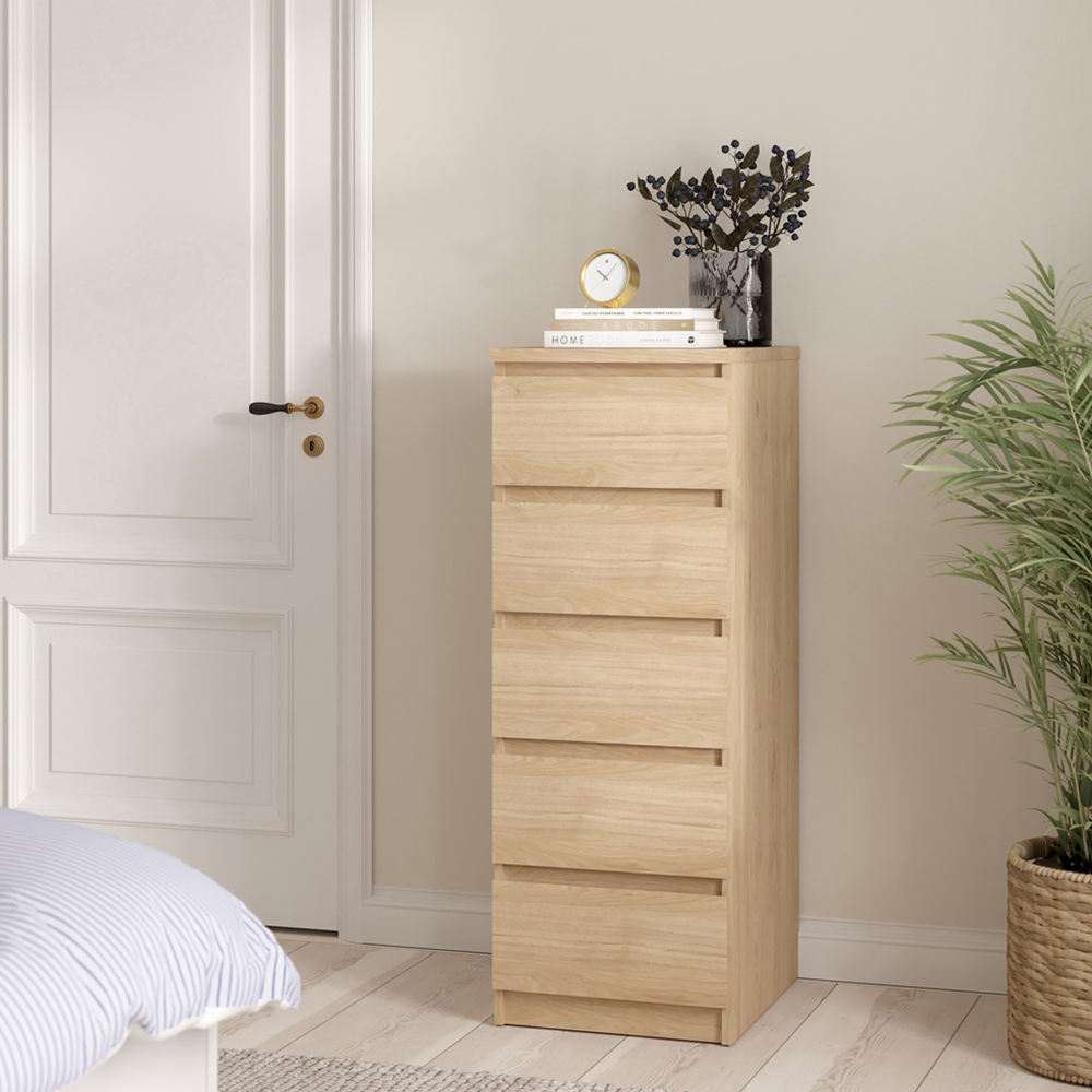 Florence 5 Drawer Jackson Hickory Oak Narrow Chest of Drawers Image 6