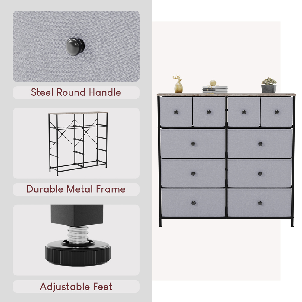 Vida Designs Chorley 10 Drawer Beige and Grey Wood Fabric Chest of Drawer Image 6