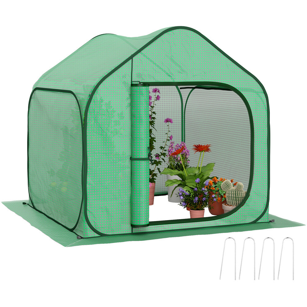 Outsunny Green PE Cover 4.9 x 4.8ft Mini Pop Up Greenhouse with Zipper Door Image 3