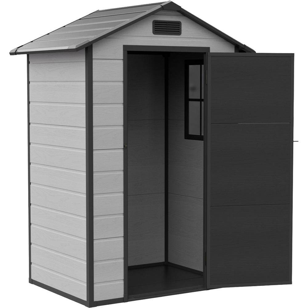 Living and Home 4.4 x 3.4ft Smokey Grey and Black Wood Grain Garden Storage Shed with Window Image 4