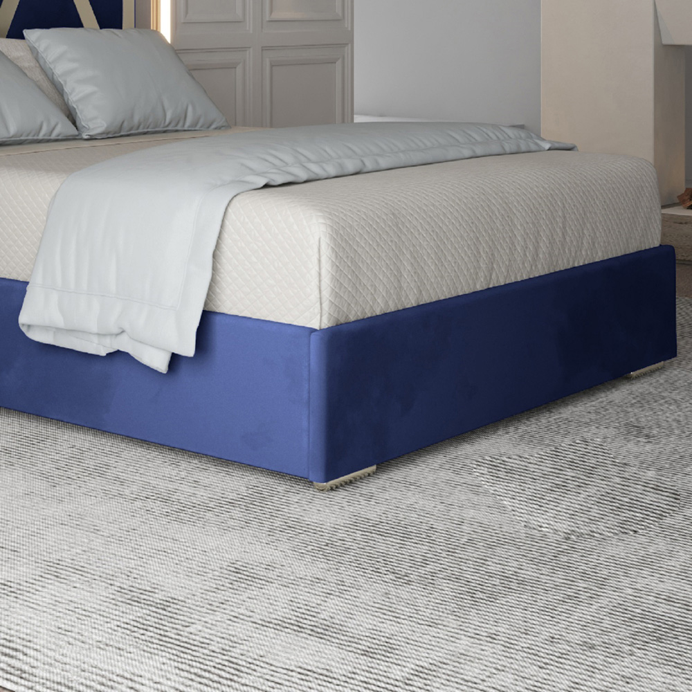 Alison Blue Super King Size Velvet Upholstered Metal Bed Frame with Panelled Headboard Image 4