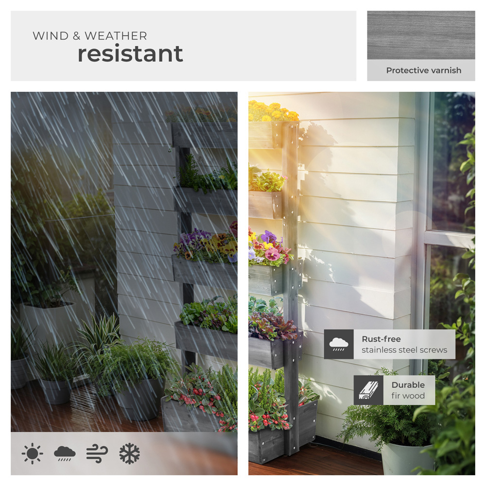 tectake Flora 4-Tier Grey Rustic Wooden Vertical Planter 81 x 52 x 180cm Image 7