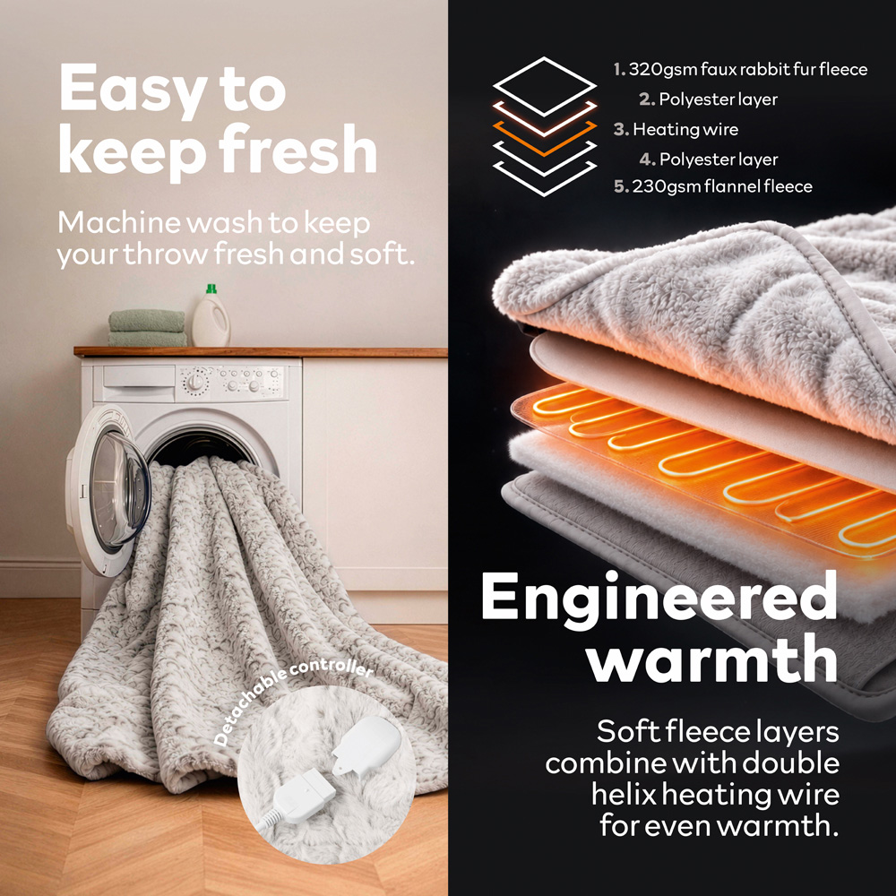Carmen White Fleece Electric Heated Throw Over Blanket 160 x 130cm Image 5