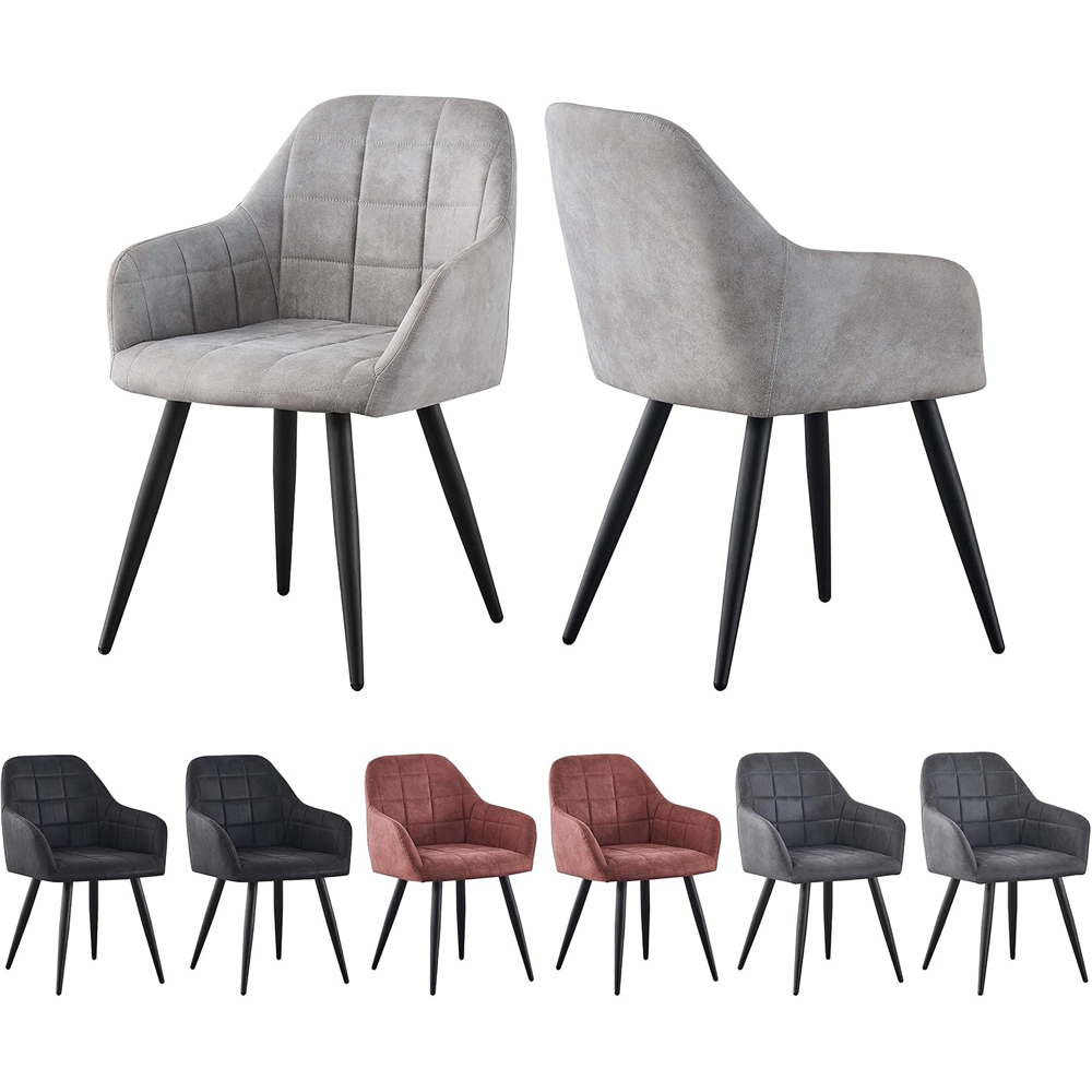 Adrian Set of 2 Light Grey Suede Faux Leather Dining Chairs Image 7