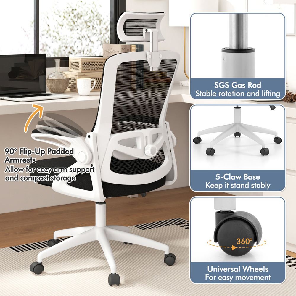 Costway White Ergonomic Office Chair with Lumbar Support Image 4