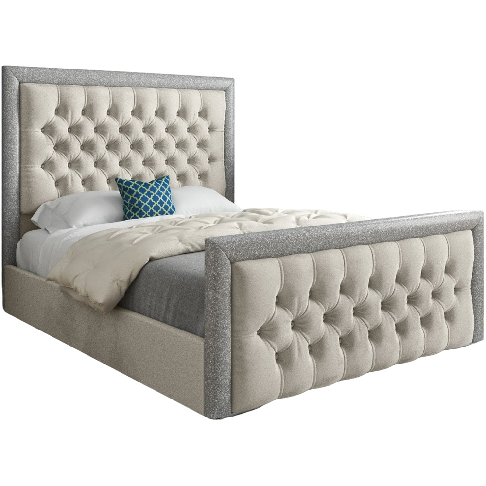 Venice King Size Silver Soft Velvet Upholstered Bed Frame with Glitter Border Headboard Image 2