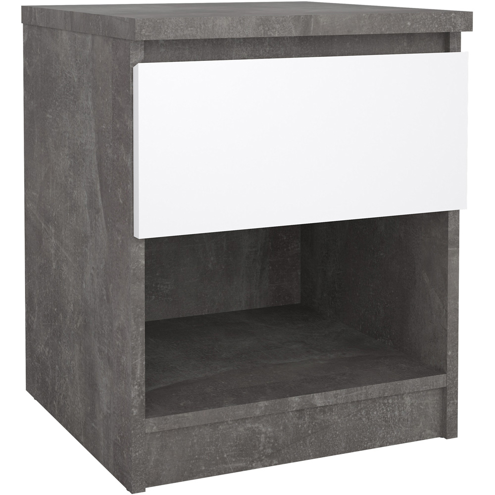 Florence Single Drawer Single Shelf Concrete and White High Gloss Bedside Table Image 2