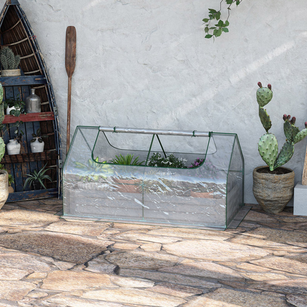 Outsunny Clear Window Large Raised Garden Bed Planter Box with Greenhouse Image 2