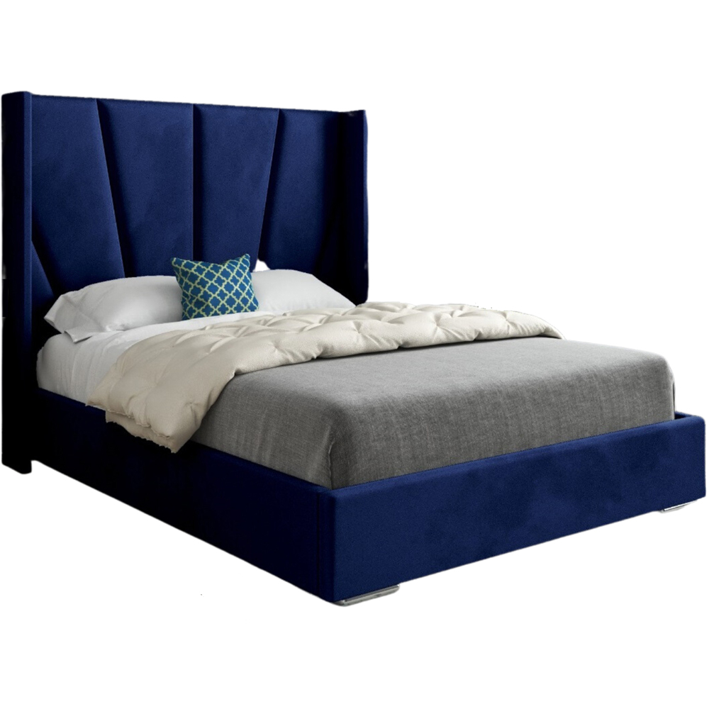 Bellini Blue Double Velvet Upholstered Bed Frame with Wide Curved Winged Headboard Image 2