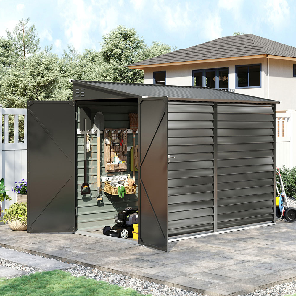H&O Direct 8.9 x 4.7ft Charcoal Black Lean To Metal Pent Garden Shed Image 2