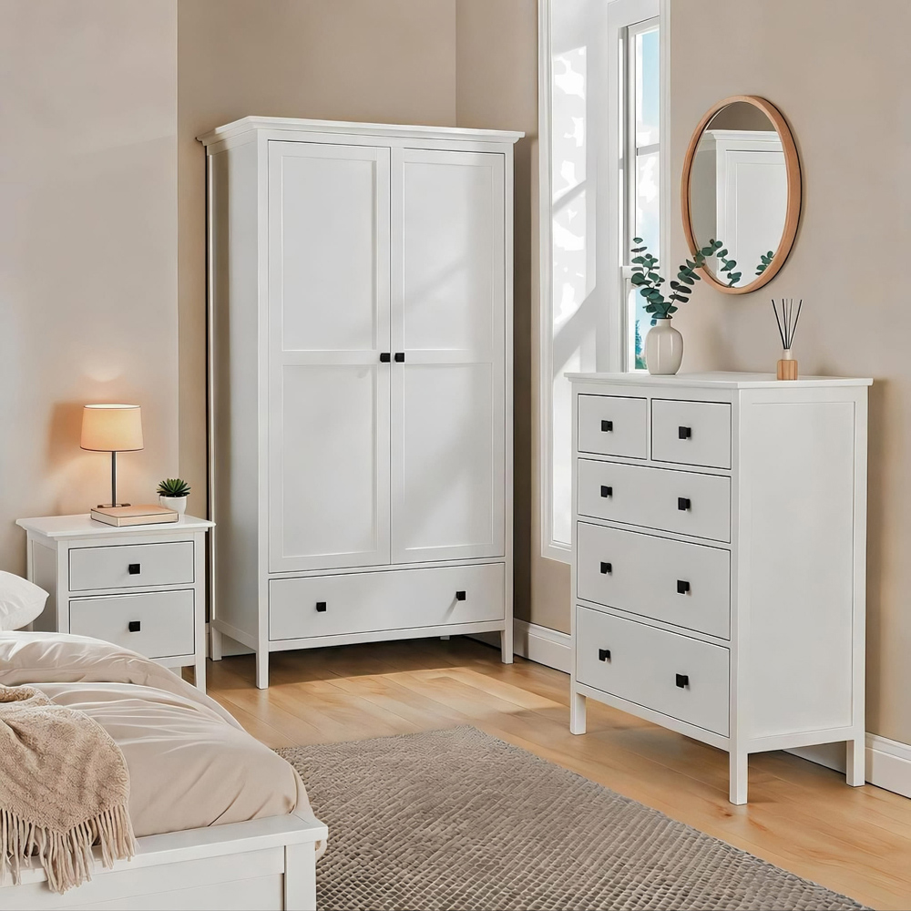 Home Source Belle Vue 2 Door Single Drawer White Wardrobe with Hanging Rail Image 7