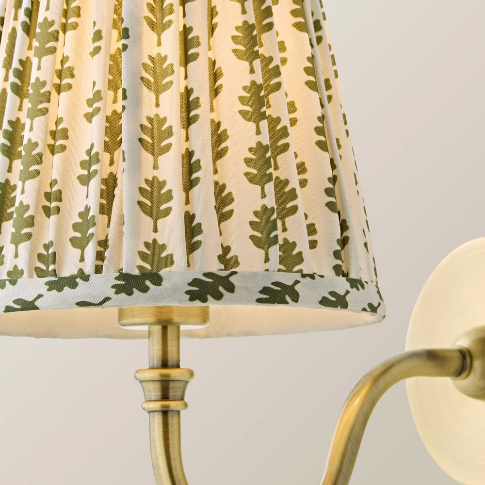 ValueLights Lowe Green Ditsy Floral Pleated Shade Gold Rechargeable Wall Light with Bulb Image 4