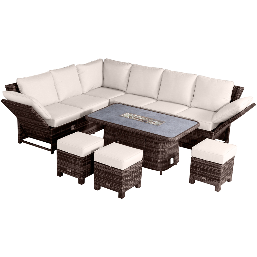 Direct Wicker Brown 8 Seater Rattan Garden Corner Sofa Set with Rising Fire Pit Table and Ottomans Image 2