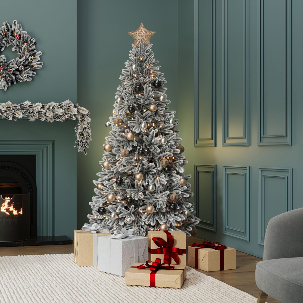 Charles Bentley Luxury Pre-Lit Faux Hinged Snowy Christmas Tree 6ft Image 2