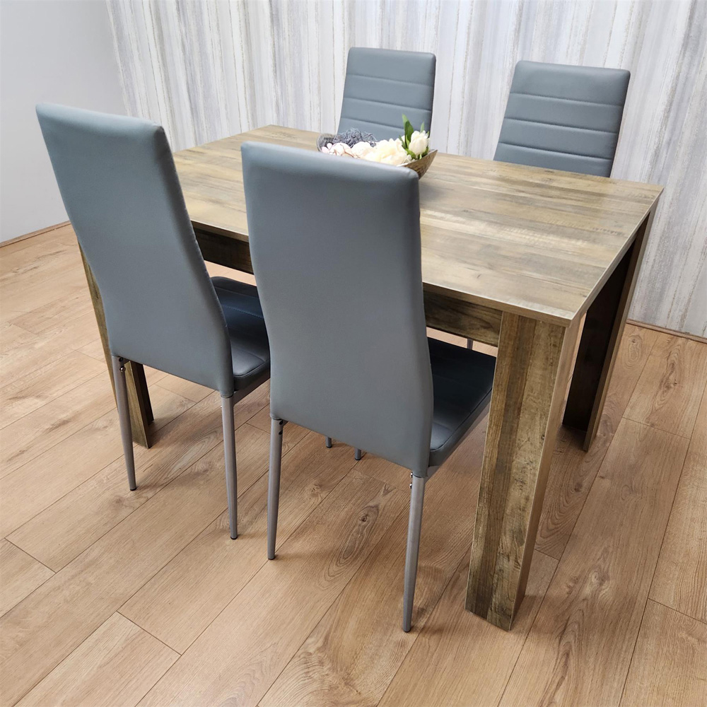 Portland 4 Seater Dining Set Rustic Effect and Grey Leather Image 6