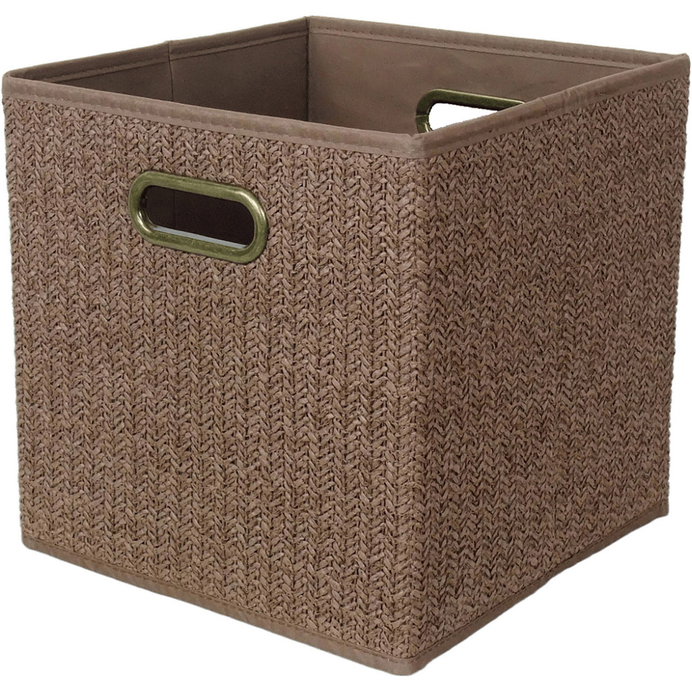 Woven Storage Cube with Cut-out Handles Brown Image 2