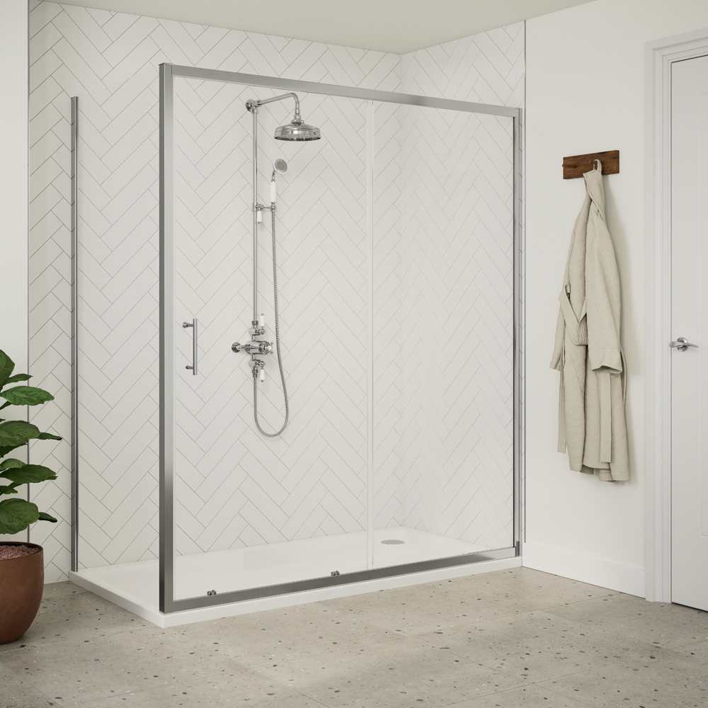 Bathstore 45mm White Glass Reinforced Plastic Rectangular Shower Tray with Chrome Waste 1000 x 800mm Image 2