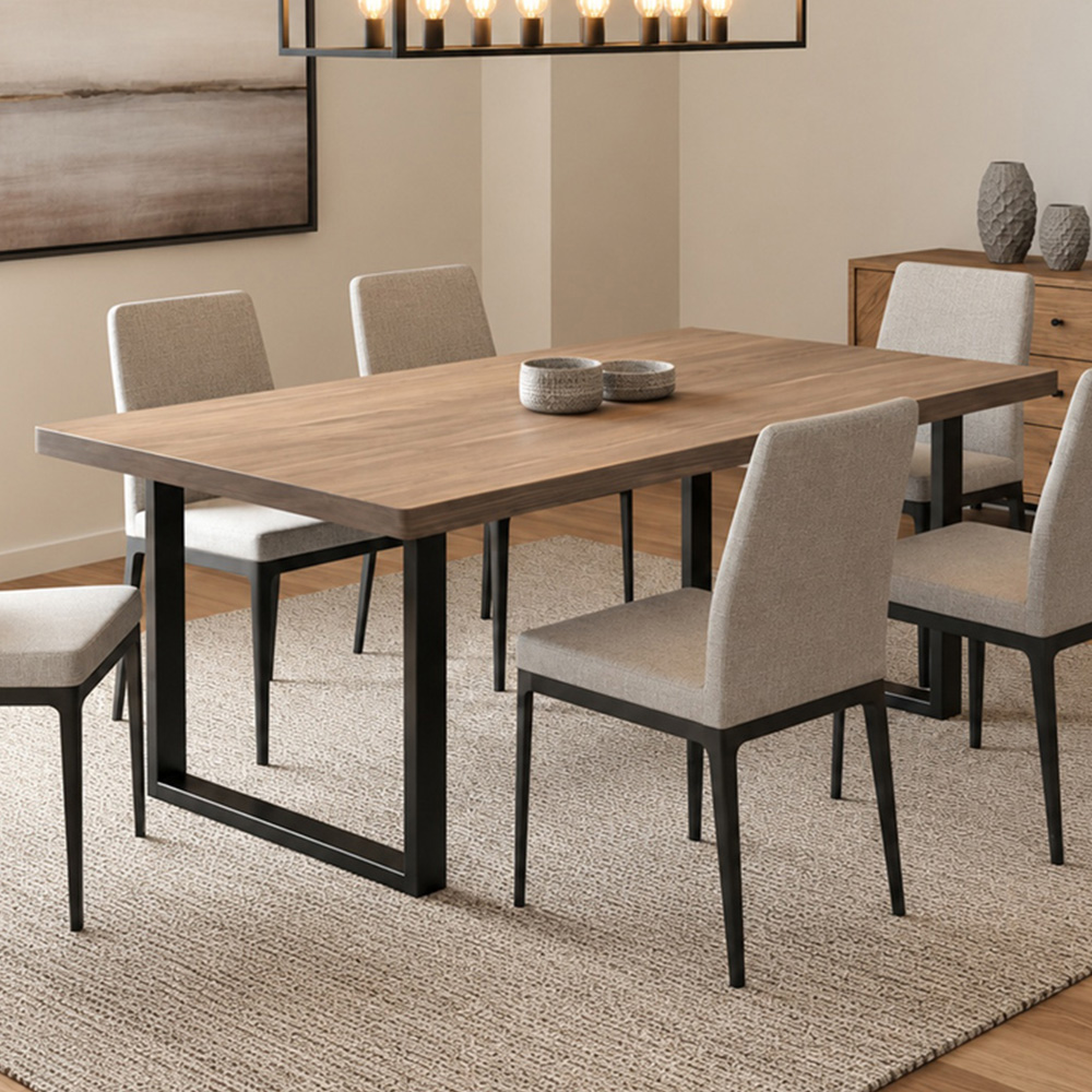 Homebase Grey Wash 6 Seater Sleek and Slender Rustic Dining Table 80 x 160cm Image 1
