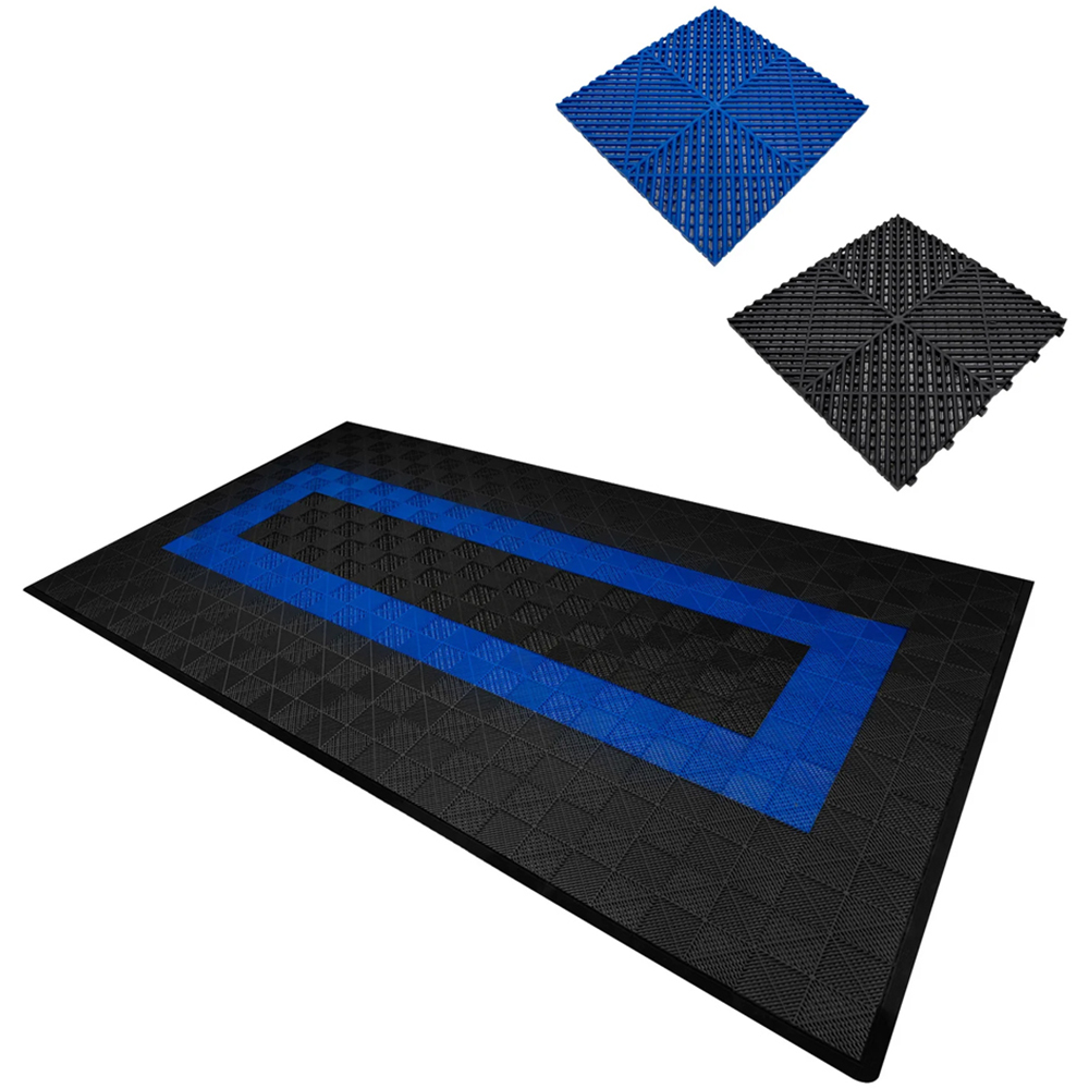 Monstershop 90 Black and 30 Blue Vented Garage Floor Tiles with Edges Image 3